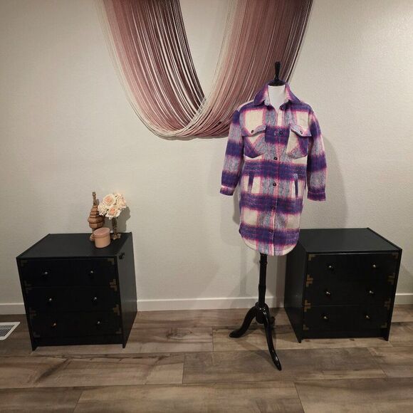 NWT Blank NYC Prime Time Blue Multi Plaid Brushed Long Shacket Sz XS - Picture 5 of 10